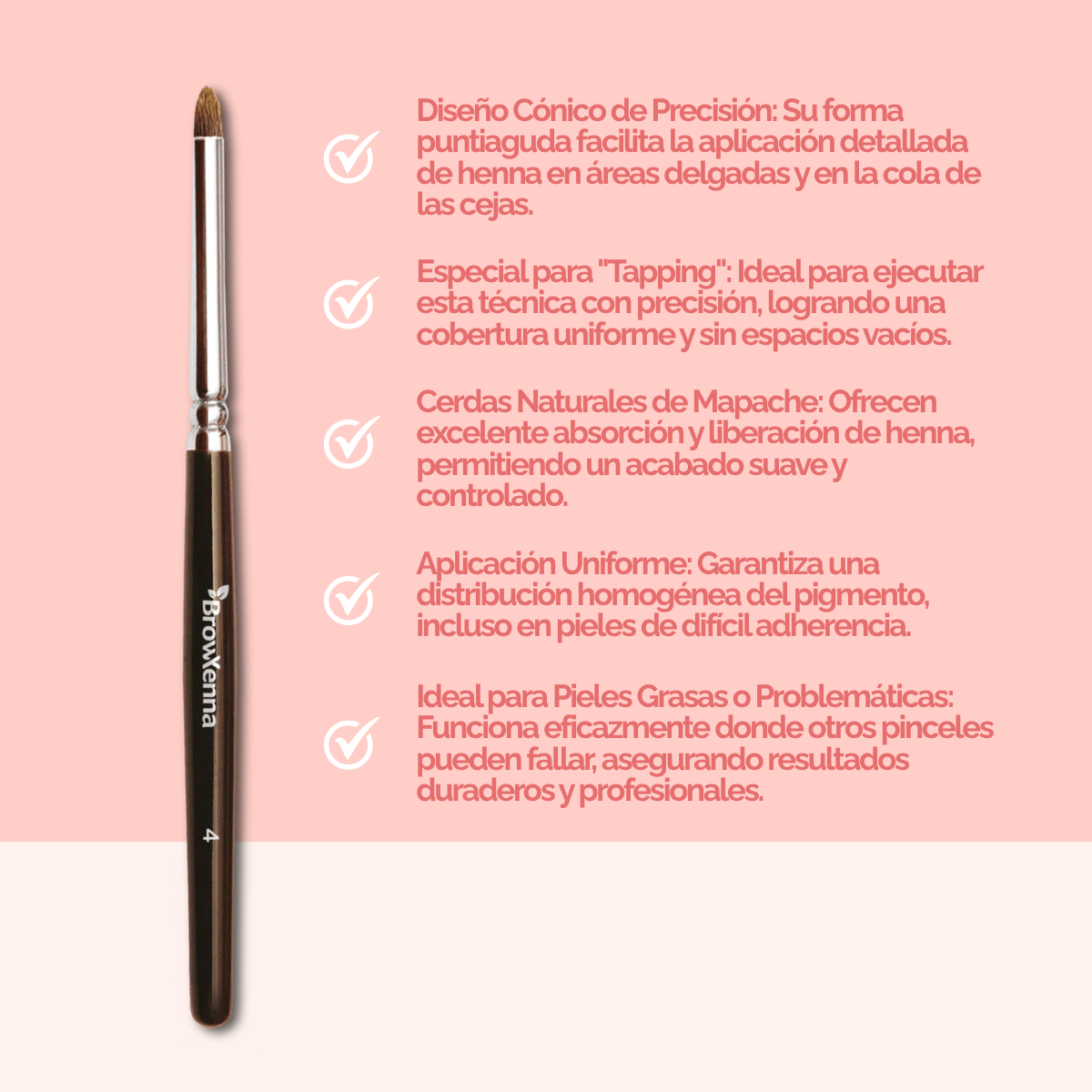Brush superfine #4, BrowXenna® cerdas ultra finas y mango ergonómico diseñados para aplicación precisa de henna y maquillaje en cejas para técnicos de belleza exigentes.