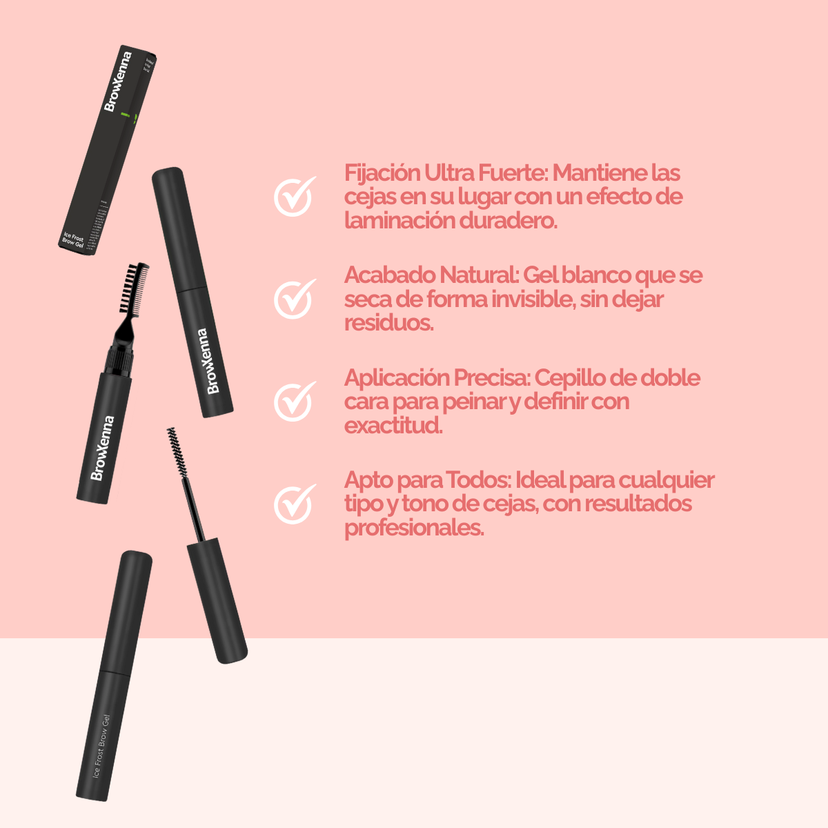 Ice Frost Brow Gel BrowXenna-gel transparente fijador con efecto cristalizador y brillo natural para cejas definidas y suaves.