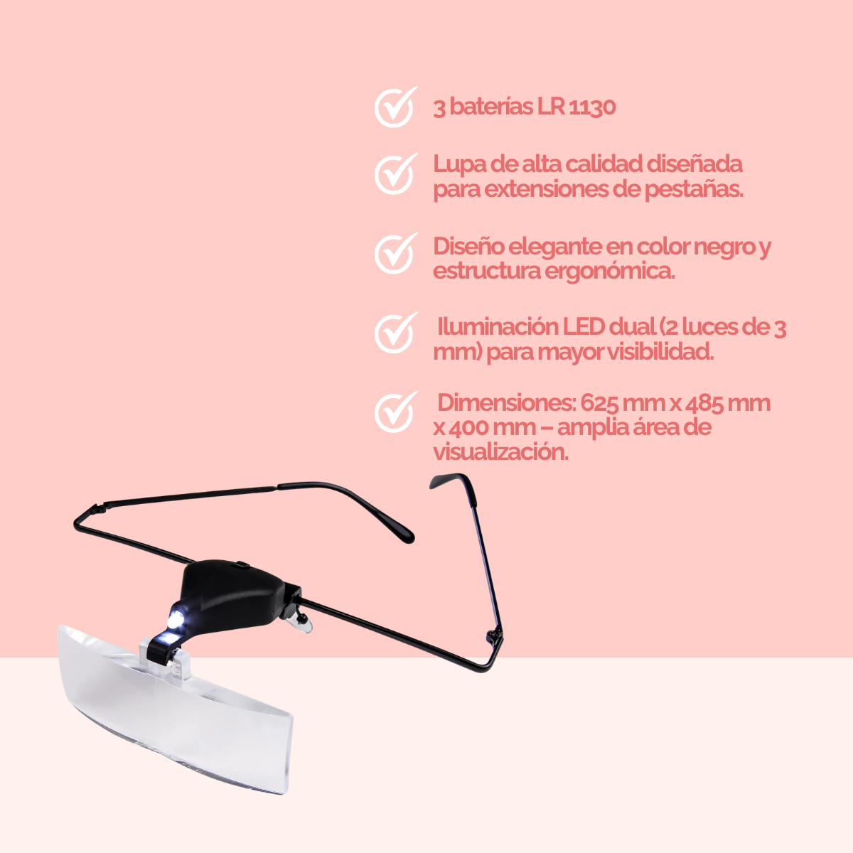 Magnifier Glass DLUX Professional – Lupa iluminada con LEDs para extensiones de pestañas