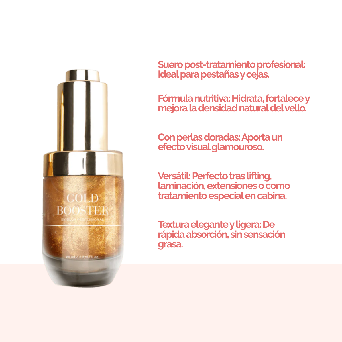 Gold Booster Serum DLUX Pro Suero Profesional para pestañas y cejas hidratación péptidos densidad post tratamiento alta gama