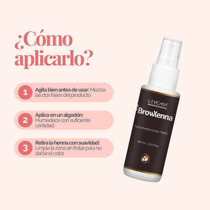 Two Phase Tonic BrowXenna 100 ml-solución bifásica profesional para eliminar henna y tintes de cejas de forma efectiva, suave e hidratante, ideal para preparaciones y correcciones en cabina.