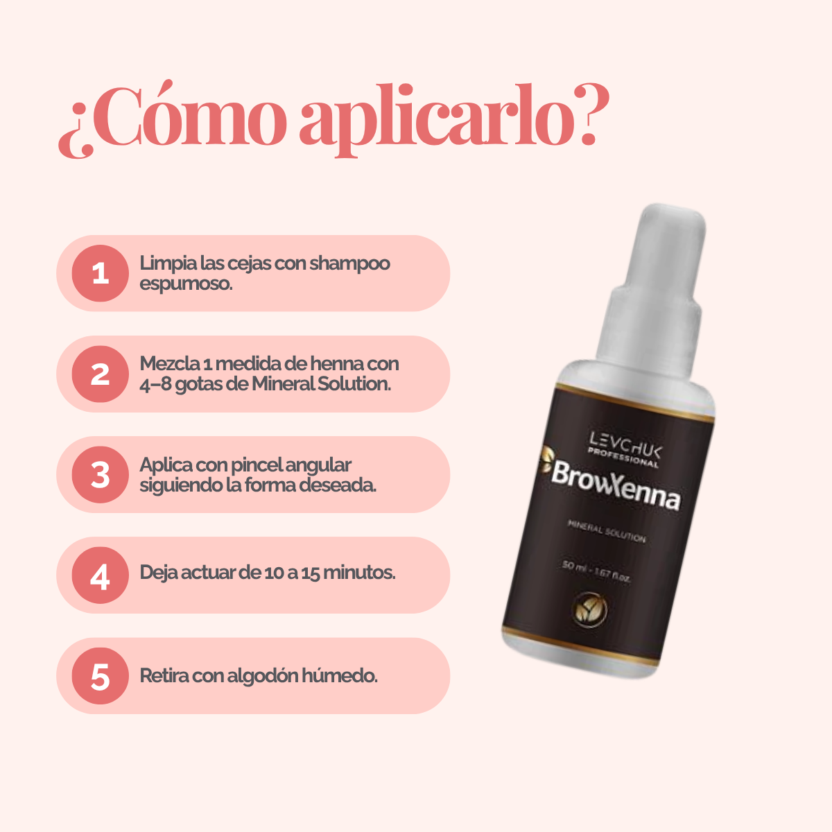Mineral solution for henna mixing 50 ml, BrowXenna
activador profesional y puro, formulado para mezclar con henna de cejas, que potencia la pigmentación y duración sin impurezas.