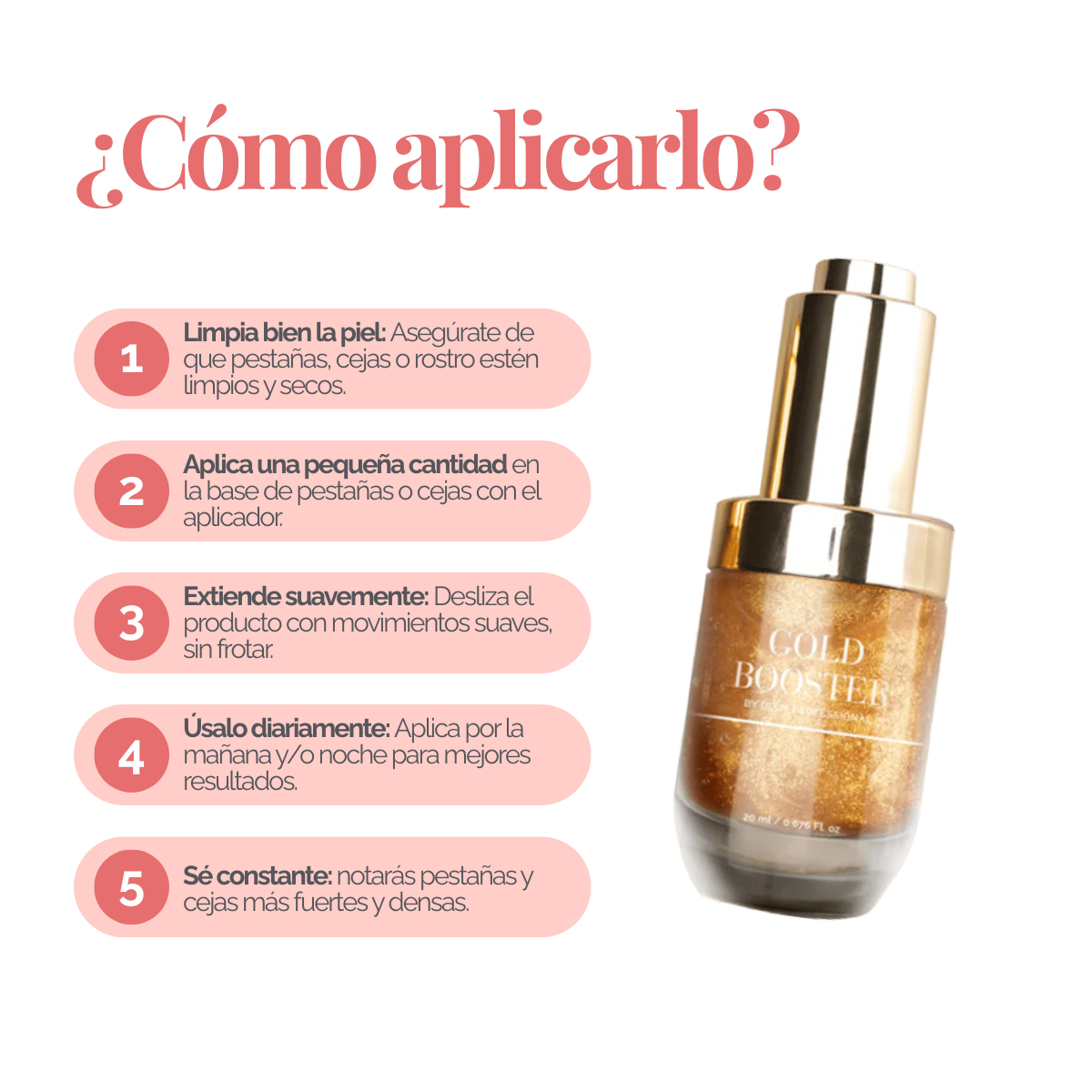 Gold Booster Serum DLUX Pro Suero Profesional para pestañas y cejas hidratación péptidos densidad post tratamiento alta gama