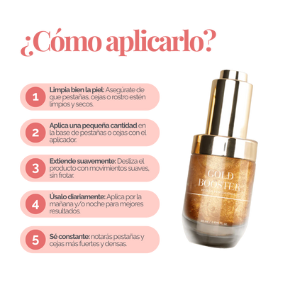 Gold Booster Serum DLUX Pro Suero Profesional para pestañas y cejas hidratación péptidos densidad post tratamiento alta gama