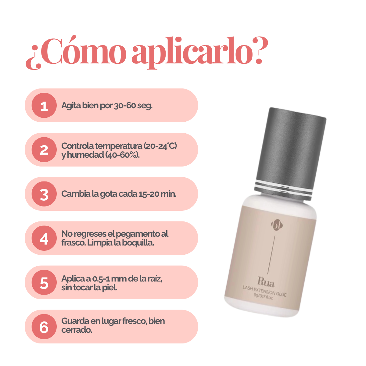 Rua Adhesive BL Lashes adhesivo profesional negro para extensiones pestañas secado 2‑4 segundos retención hasta 6 semanas