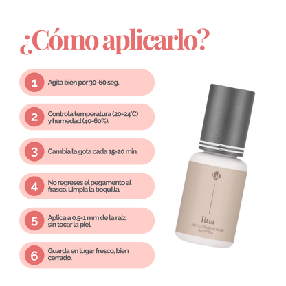 Rua Adhesive BL Lashes adhesivo profesional negro para extensiones pestañas secado 2‑4 segundos retención hasta 6 semanas