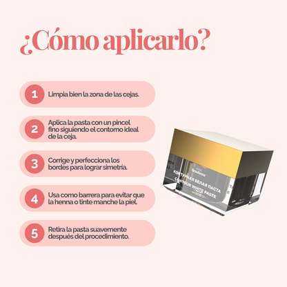 Envase de pasta blanca BrowXenna Contour White Paste 10 g, pasta cremosa para definir contornos de cejas y lograr simetría y precisión en tratamientos profesionales de coloración y laminación