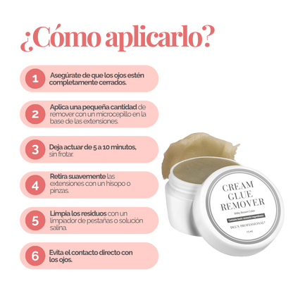 Removedor en crema DLux Pro 15 ml – disuelve adhesivo de extensiones de pestañas sin goteo y con máxima precisión profesiona