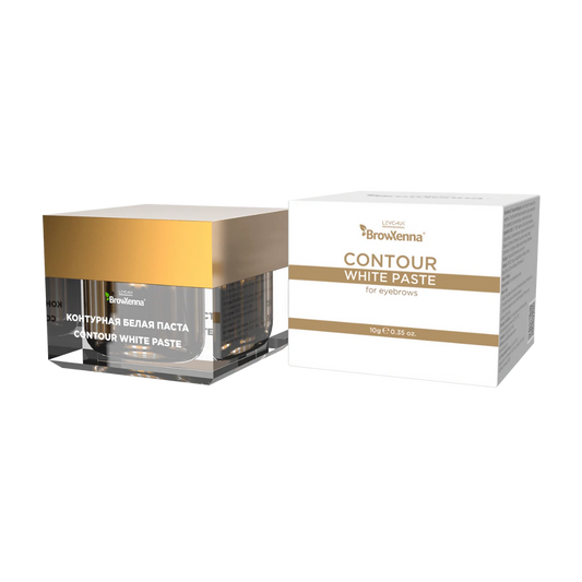 Envase de pasta blanca BrowXenna Contour White Paste 10 g, pasta cremosa para definir contornos de cejas y lograr simetría y precisión en tratamientos profesionales de coloración y laminación