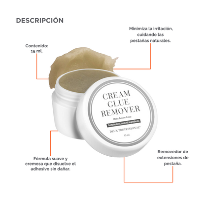 Removedor en crema DLux Pro 15 ml – disuelve adhesivo de extensiones de pestañas sin goteo y con máxima precisión profesiona