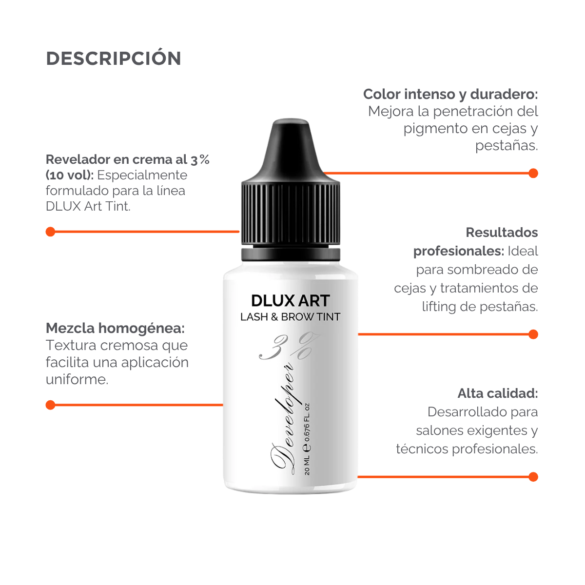 DLUX Art Lash & Tinte Developer 3%, Activador de tinte para cejas y pestañas