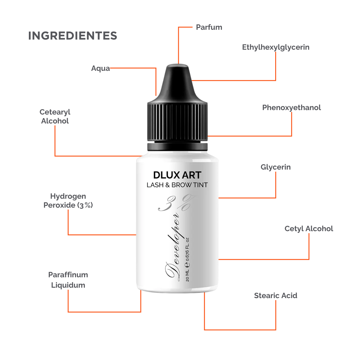 DLUX Art Lash & Tinte Developer 3%, Activador de tinte para cejas y pestañas