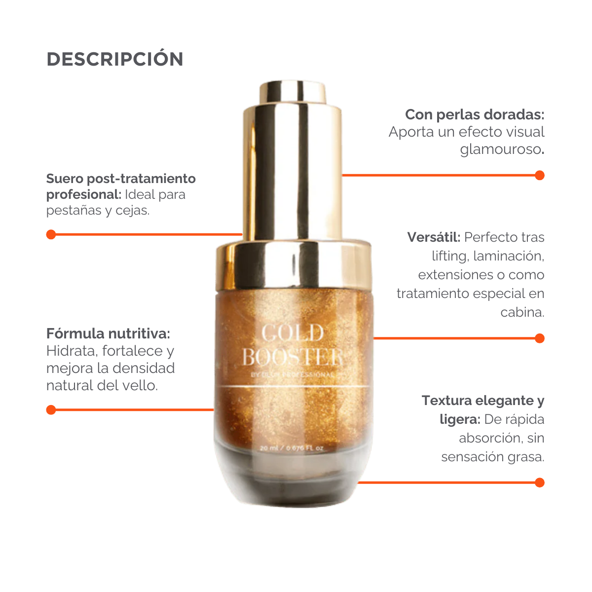 Gold Booster Serum DLUX Pro Suero Profesional para pestañas y cejas hidratación péptidos densidad post tratamiento alta gama
