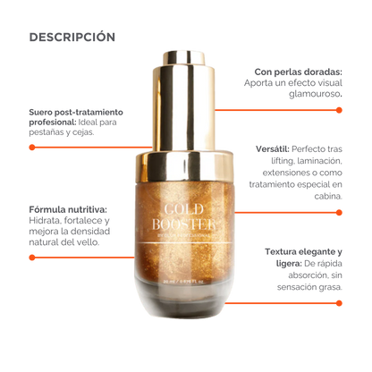 Gold Booster Serum DLUX Pro Suero Profesional para pestañas y cejas hidratación péptidos densidad post tratamiento alta gama