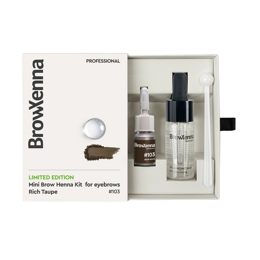 Mini Brow Henna Kit Edición Limitada BrowXenna con base hialurónica y cuchara – varios tonos, hasta 40 aplicaciones