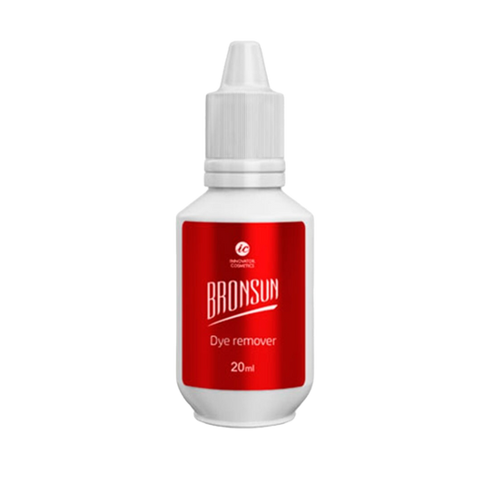 Bronsun Dye Remover, removedor de tinte para cejas y pestañas. Fórmula suave y efectiva que elimina manchas de la piel sin irritación. Perfecto para corregir errores en la coloración de cejas. Producto profesional ideal para estudios de belleza y uso personal