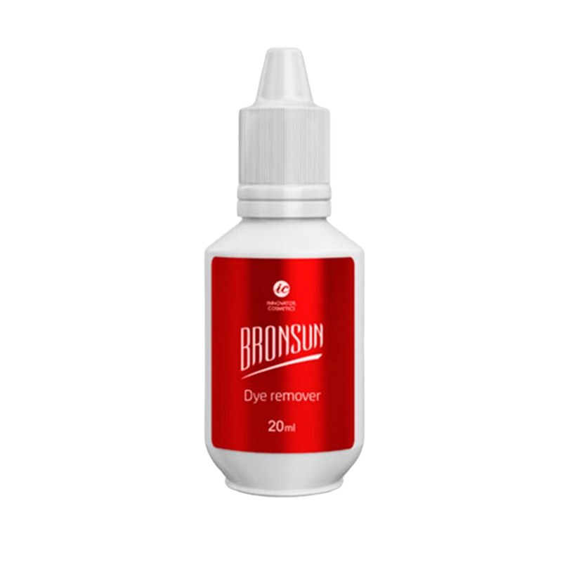 Bronsun Dye Remover, removedor de tinte para cejas y pestañas. Fórmula suave y efectiva que elimina manchas de la piel sin irritación. Perfecto para corregir errores en la coloración de cejas. Producto profesional ideal para estudios de belleza y uso personal