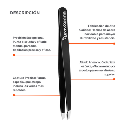 Pinzas Profesionales para Cejas BrowXenna® con punta biselada y afilado manual para depilación de precisión técnica