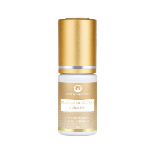 Adhesivo Flawless Ultra+ DLUX profesional secado‑rápido 1 seg retención 8‑9 semanas
