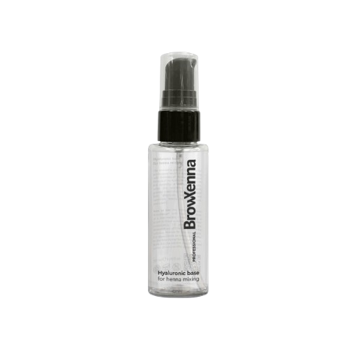 Envase de BrowXenna Hyaluronic Base 50 ml en gel, ideal para mezclar con henna profesional y lograr una aplicación uniforme, hidratante y de larga duración en tratamientos de cejas.