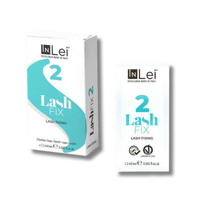 InLei Lash Fix 2 Paso 2 Lash Filler 25.9 en presentación profesional de 9 sachets de 1.2 ml, solución fijadora y neutralizante para procedimientos profesionales de lash lifting y laminación de pestañas, diseñada para lashistas, técnicos y estudios de belleza.