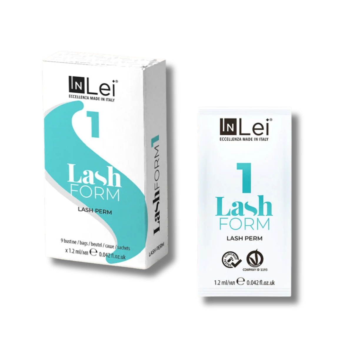 InLei Lash Form 1 Paso 1 Lash Filler 25.9 en presentación profesional de 9 sachets de 1.2 ml para lifting y laminación de pestañas, fórmula Vegan OK Made in Italy diseñada para técnicos, lashistas y estudios profesionales de belleza.