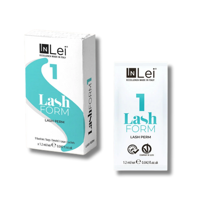 InLei Lash Form 1 Paso 1 Lash Filler 25.9 en presentación profesional de 9 sachets de 1.2 ml para lifting y laminación de pestañas, fórmula Vegan OK Made in Italy diseñada para técnicos, lashistas y estudios profesionales de belleza.