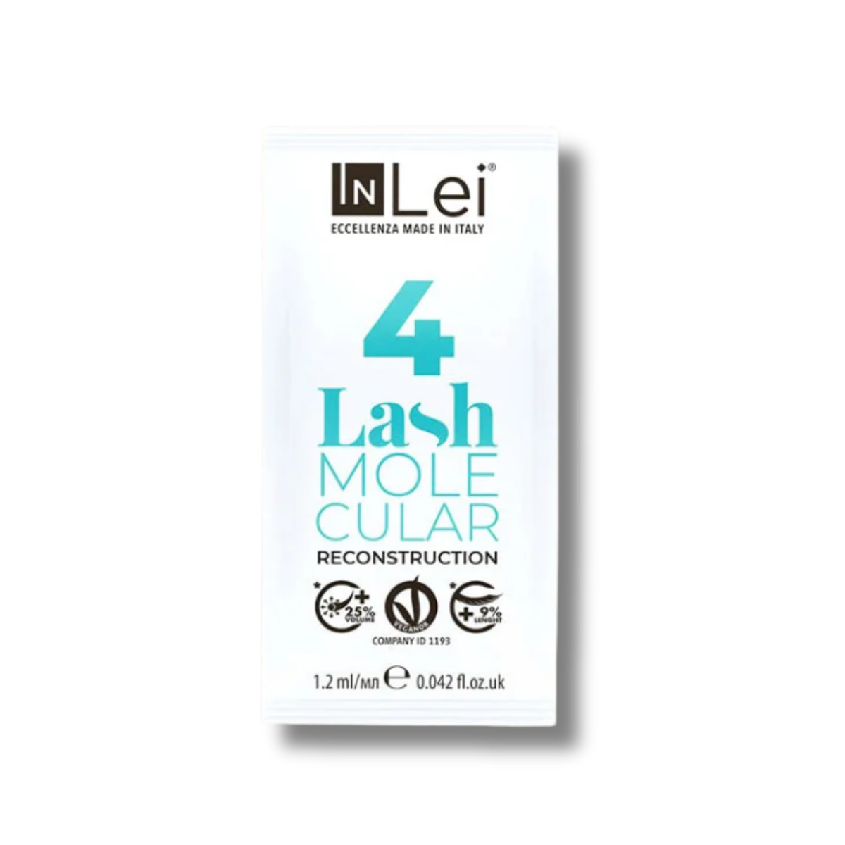 InLei Lash Molecular 4 Paso 4 Lash Filler 25.9 en presentación profesional de 9 sachets de 1.2 ml para reconstrucción molecular de pestañas y cejas, formulado con proteínas vegetales, quinoa y derivado de ácido hialurónico para aportar hidratación, fuerza, flexibilidad y brillo.