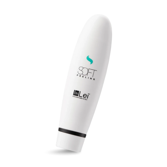 Envase de 100 ml de InLei Soft Peeling, exfoliante suave para cejas, rostro y escote, textura ligera no grasa, presentación profesional de estética