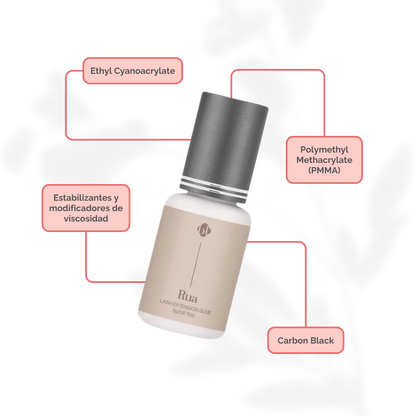 Rua Adhesive BL Lashes adhesivo profesional negro para extensiones pestañas secado 2‑4 segundos retención hasta 6 semanas