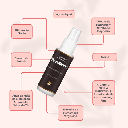 Two Phase Tonic BrowXenna 100 ml-solución bifásica profesional para eliminar henna y tintes de cejas de forma efectiva, suave e hidratante, ideal para preparaciones y correcciones en cabina.