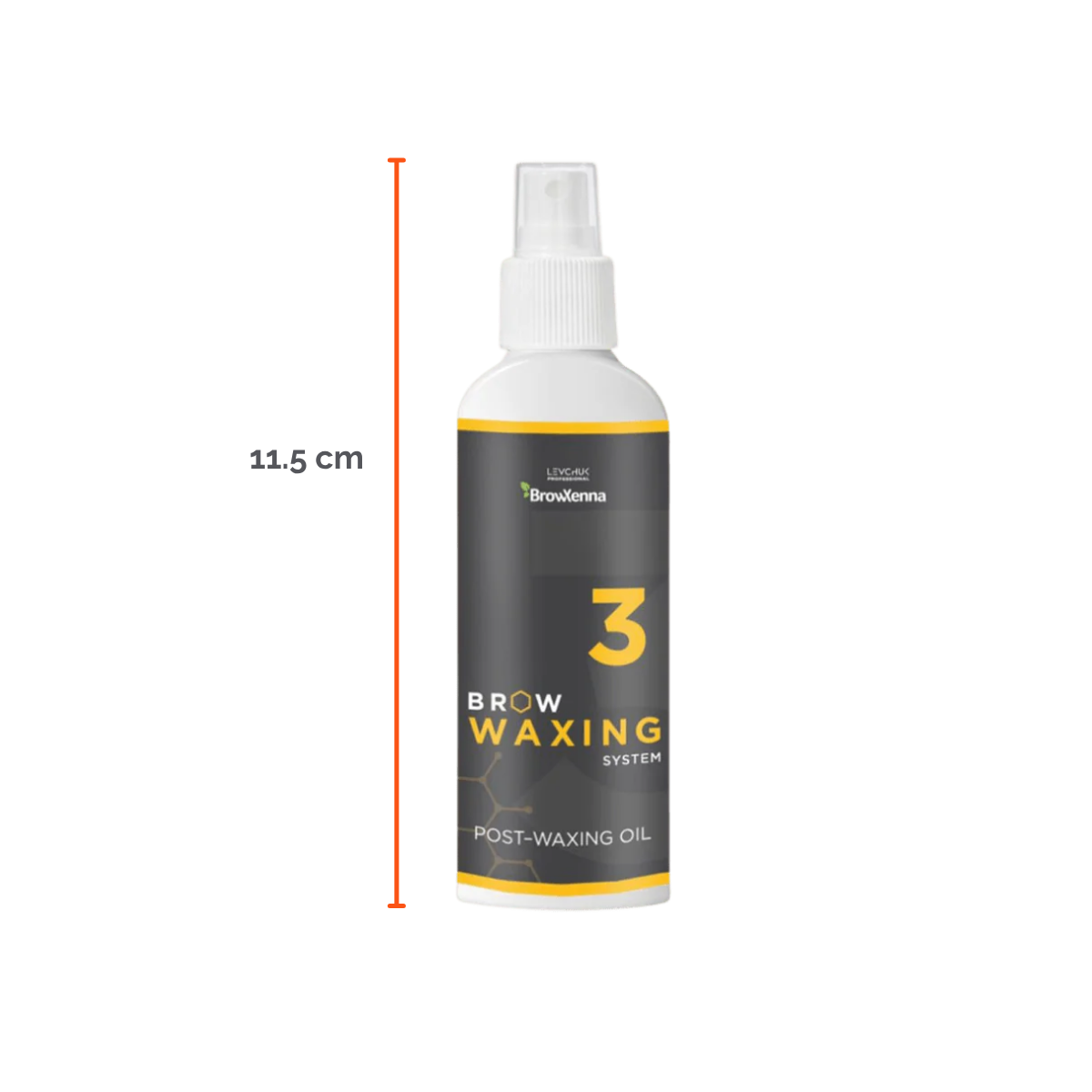 Frasco de aceite BrowXenna Post‑Waxing Oil #3 (100 ml), aceite post-depilación con lavanda, coco y mentol para hidratar, refrescar y limpiar la piel tras depilación de cejas.