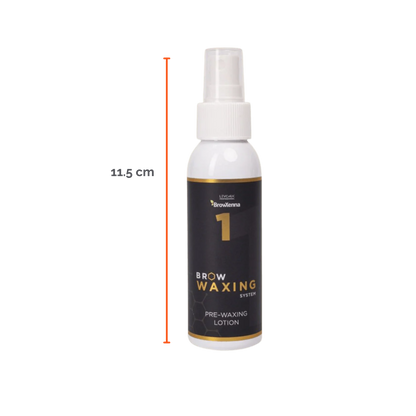 Frasco de BrowXenna Pre‑Waxing Lotion #1 (100 ml), loción preparadora profesional con aloe y mentol, idéntica al primer paso en el protocolo SPA para depilación de cejas.