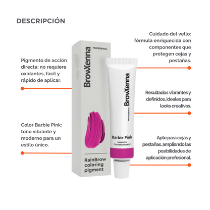 Frasco de 30 ml de Pigmento Directo BrowXenna RainBrow para cejas – fórmula sin oxidante, con textura cremosa y tonos vibrantes para tintado preciso.