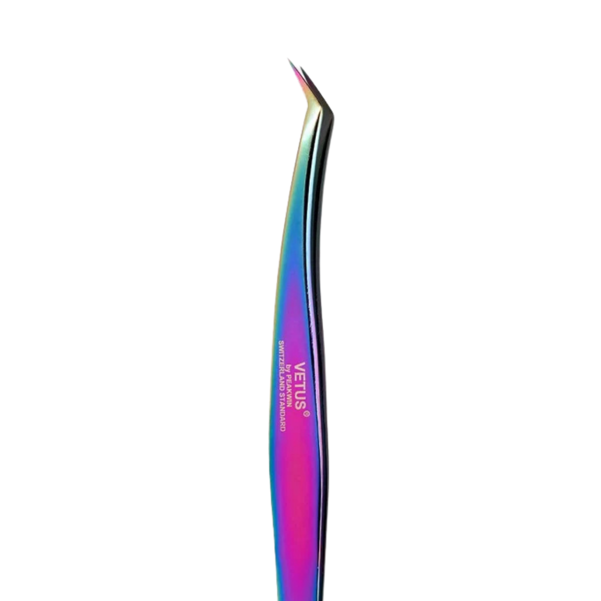 Pinza profesional BL Lashes Rainbow Tweezers MCS-19 tipo L para aplicación de extensiones de pestañas. Herramienta de acero inoxidable para lashistas, diseñada para aislamiento, toma y colocación de extensiones en técnicas clásicas y volumen, con acabado rainbow multicolor