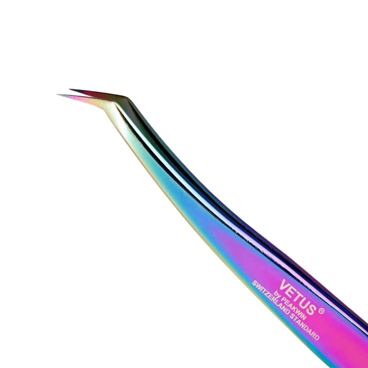 Pinza profesional BL Lashes Rainbow Tweezers MCS-19 tipo L para aplicación de extensiones de pestañas. Herramienta de acero inoxidable para lashistas, diseñada para aislamiento, toma y colocación de extensiones en técnicas clásicas y volumen, con acabado rainbow multicolor