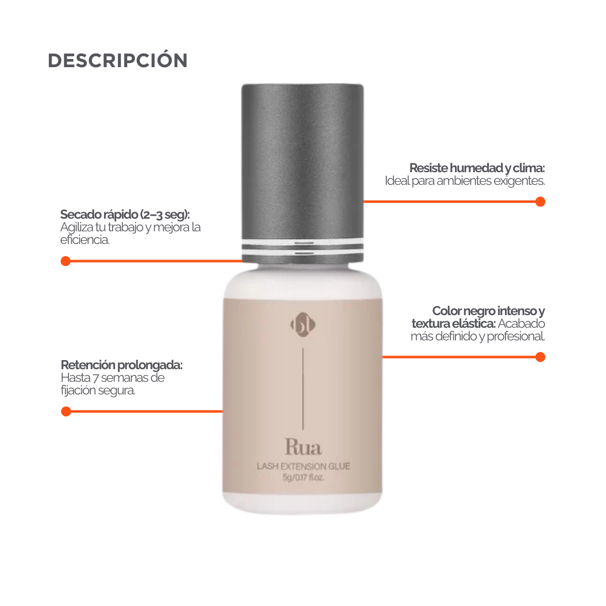 Rua Adhesive BL Lashes adhesivo profesional negro para extensiones pestañas secado 2‑4 segundos retención hasta 6 semanas
