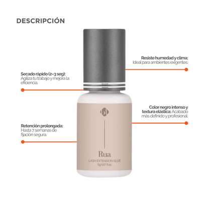 Rua Adhesive BL Lashes adhesivo profesional negro para extensiones pestañas secado 2‑4 segundos retención hasta 6 semanas