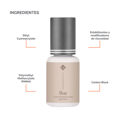Rua Adhesive BL Lashes adhesivo profesional negro para extensiones pestañas secado 2‑4 segundos retención hasta 6 semanas