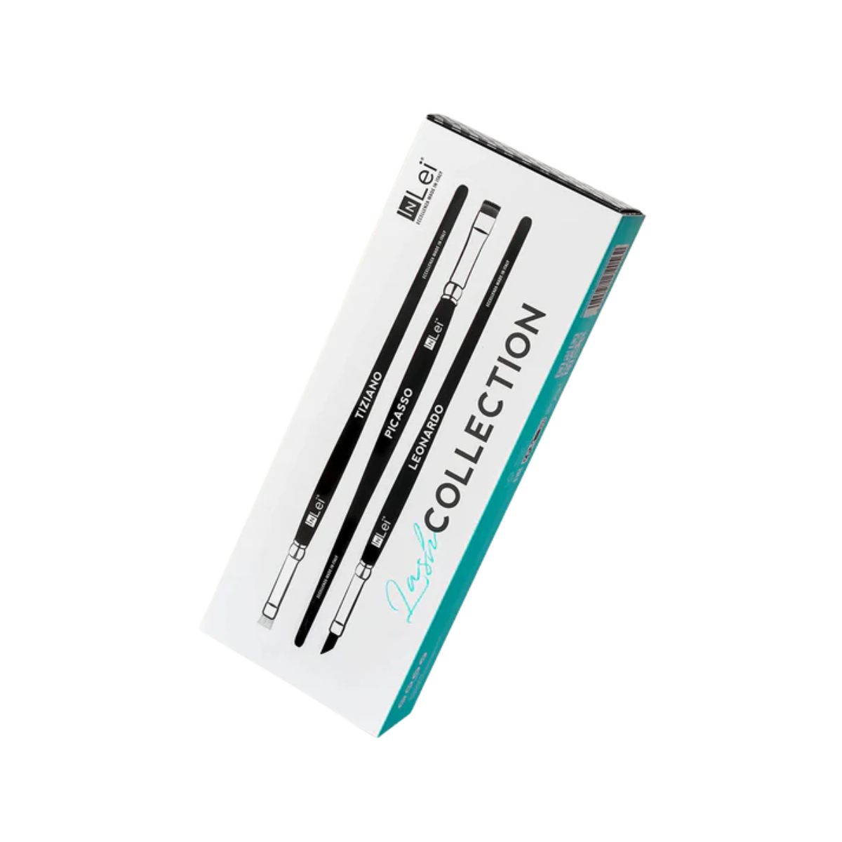 Set profesional InLei Brow Collection de 3 brochas – Rembrandt, Francisco, Michelangelo – diseño italiano, fibras sintéticas, mango de abedul, herramientas premium para cejas