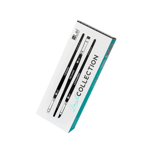 Set profesional InLei Brow Collection de 3 brochas – Rembrandt, Francisco, Michelangelo – diseño italiano, fibras sintéticas, mango de abedul, herramientas premium para cejas