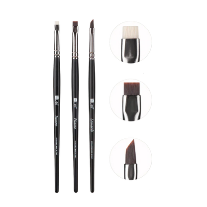 Set profesional InLei Brow Collection de 3 brochas – Rembrandt, Francisco, Michelangelo – diseño italiano, fibras sintéticas, mango de abedul, herramientas premium para cejas