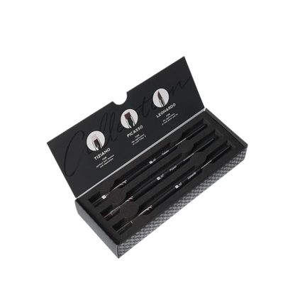 Set profesional InLei Brow Collection de 3 brochas – Rembrandt, Francisco, Michelangelo – diseño italiano, fibras sintéticas, mango de abedul, herramientas premium para cejas