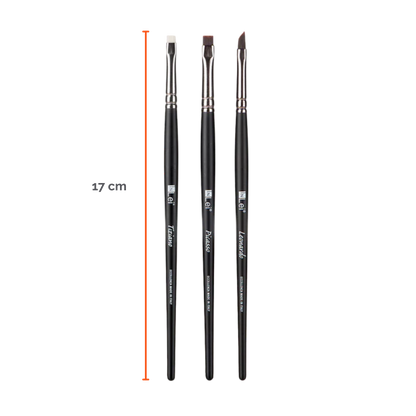 Set profesional InLei Brow Collection de 3 brochas – Rembrandt, Francisco, Michelangelo – diseño italiano, fibras sintéticas, mango de abedul, herramientas premium para cejas