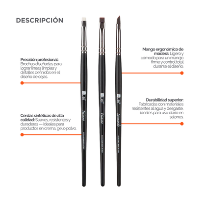Set profesional InLei Brow Collection de 3 brochas – Rembrandt, Francisco, Michelangelo – diseño italiano, fibras sintéticas, mango de abedul, herramientas premium para cejas