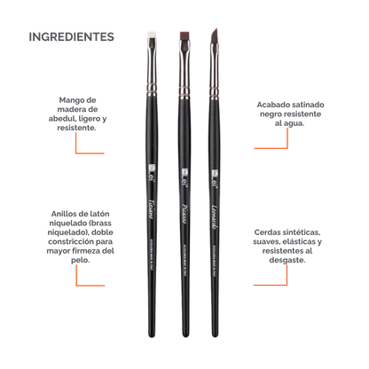 Set profesional InLei Brow Collection de 3 brochas – Rembrandt, Francisco, Michelangelo – diseño italiano, fibras sintéticas, mango de abedul, herramientas premium para cejas