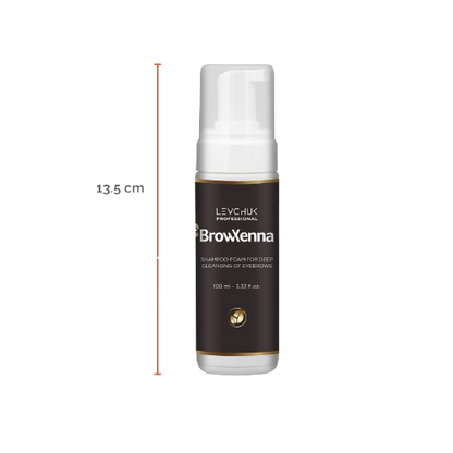Frasco de 100 ml de BrowXenna Shampoo‑Foam, espuma limpiadora profunda para cejas y pestañas, ideal para pretratamiento antes de tintado y laminación.