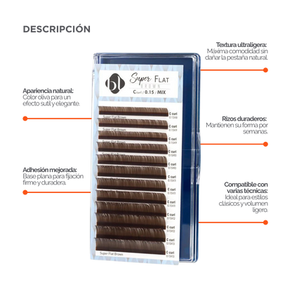 Extensiones Super Flat Lash 0.15 (Marron Obscuro) MIX