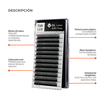 Extensión de pestaña Triple Lash- Volumen Tecnológico Curvatura D