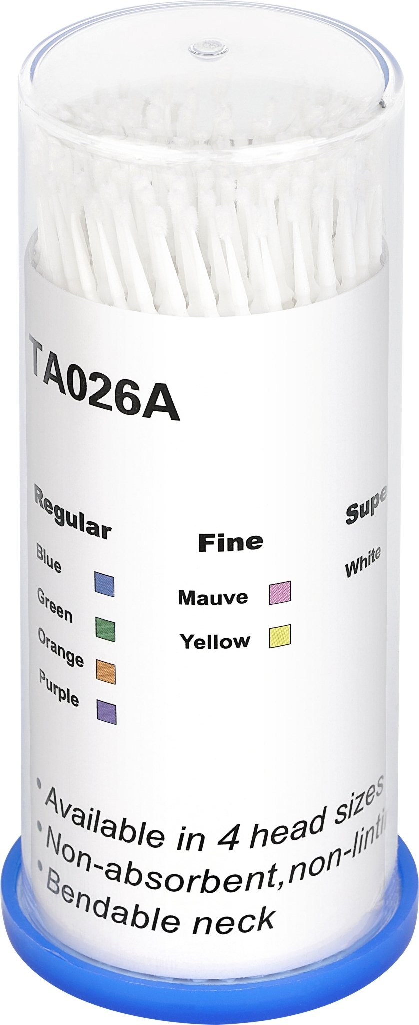 “Microbrush DLUX Professional con punta de microfibra no absorbente y cuello flexible; colores blanco 1 mm, amarillo 2 mm, verde 3 mm; 100 piezas para aplicación precisa en pestañas y cejas.”